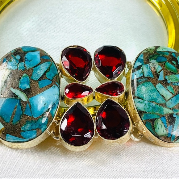 Red faceted gem & turquoise bracelet - Picture 9 of 10